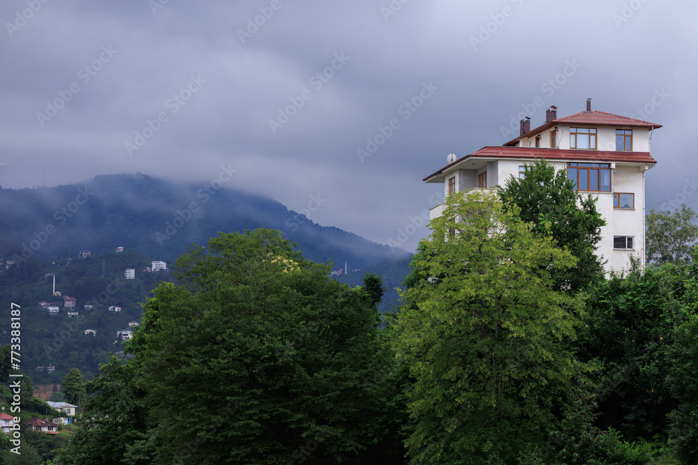 Obraz premium Beautiful houses and city streets, public place in Turkey, on a summer sunny day