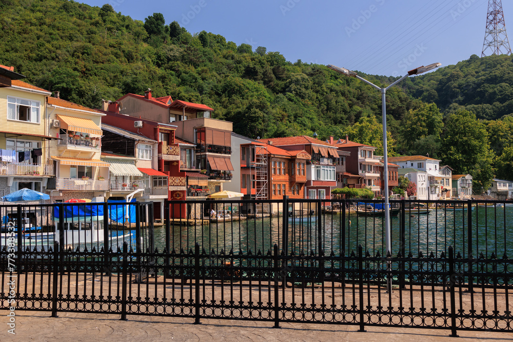 Naklejka premium Beautiful houses and city streets, public place in Istanbul, on a summer sunny day