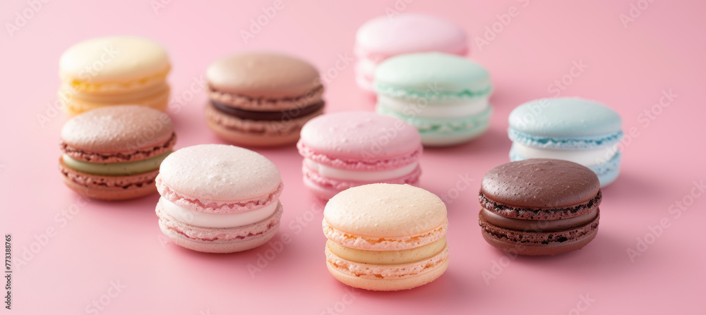 Fototapeta premium Pastel Delights: Colorful Macarons Collection