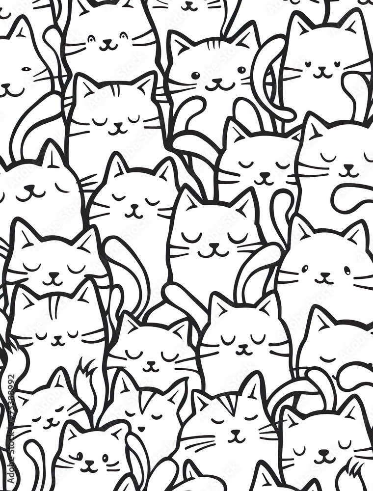 Happy Cats Line Art for Coloring