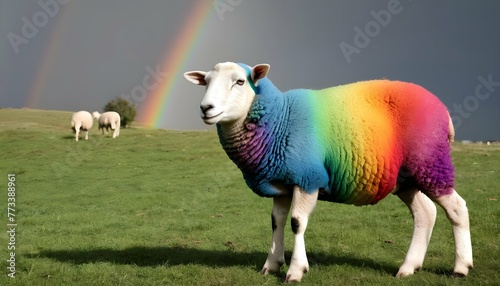 A Sheep With A Rainbow Colored Tail