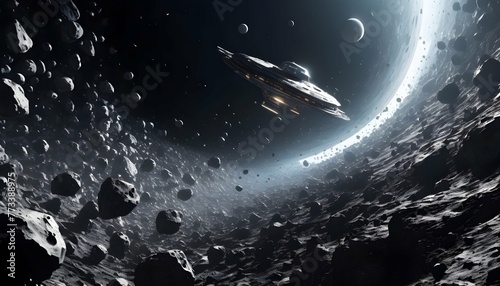 A Spacecraft Navigating Through A Dense Asteroid F
