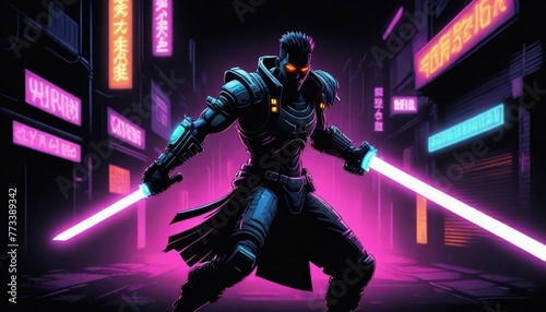 dark and mysterious A cyberpunk warrior with a mec (4) © Haider