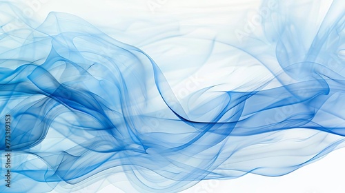 Blue and white smoke overlapping on white background, abstract fluid art wallpaper