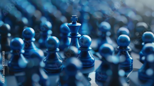 Blue chess pawn standing out from the crowd, leadership and authority concept, 3D render