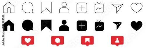 Social network icons isolated on transparent background. Social icons for your design Instagram logo Like Comment Share Save Admin user icons for social media Networking Interface Icons set for web