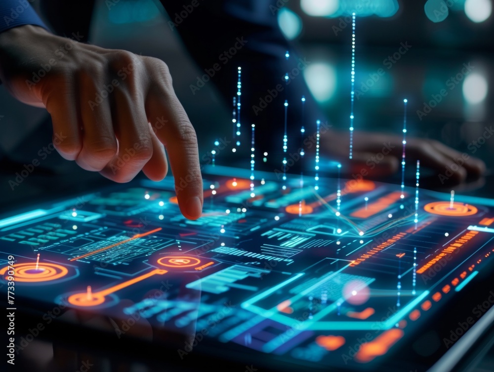 business leaders consulting with project manager on tablet for data planning, realistic hand business leaders consulting with project manager on tablet for data planning, realistic hand