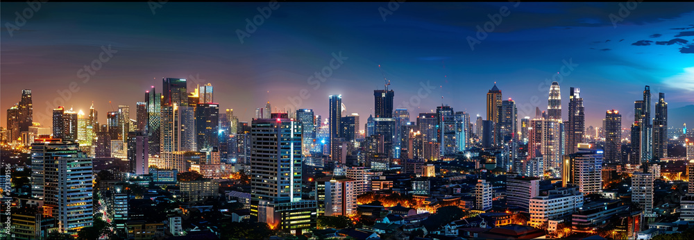 Fototapeta premium City of Bangkok, Sukhumvit skyline night shot panorama, AI Generative.