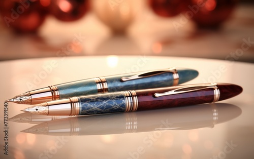 Two pens elegantly poised on a pristine white table
