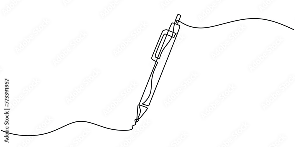 One continuous line drawing of pen writing One continuous line drawing of pen writing