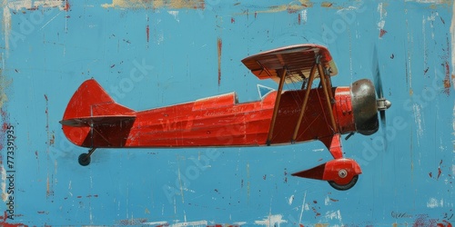 Red biplane airplane illustration on blue background photo