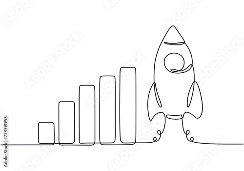 One continuous line drawing of Rocket space ship launch graphic