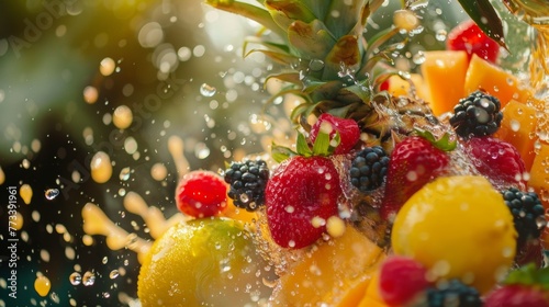 Tropical fruit explosion  bursting with juicy colors  macro photography style