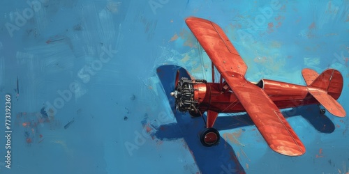 Red biplane airplane illustration on blue background