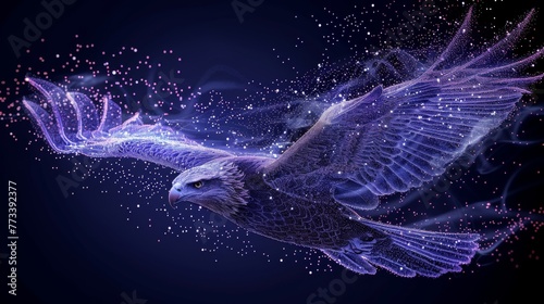 Illustration modern of an eagle flying swoop from lines, triangles, and particles.