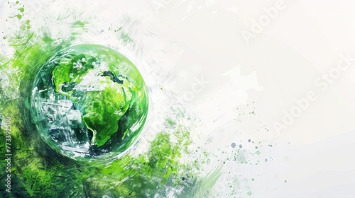 Conceptual illustration of a green planet Earth on a white background  symbolizing environmental awareness and the importance of Earth Day  digital painting