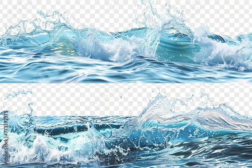 Set of clear water waves, cut out on transparent background