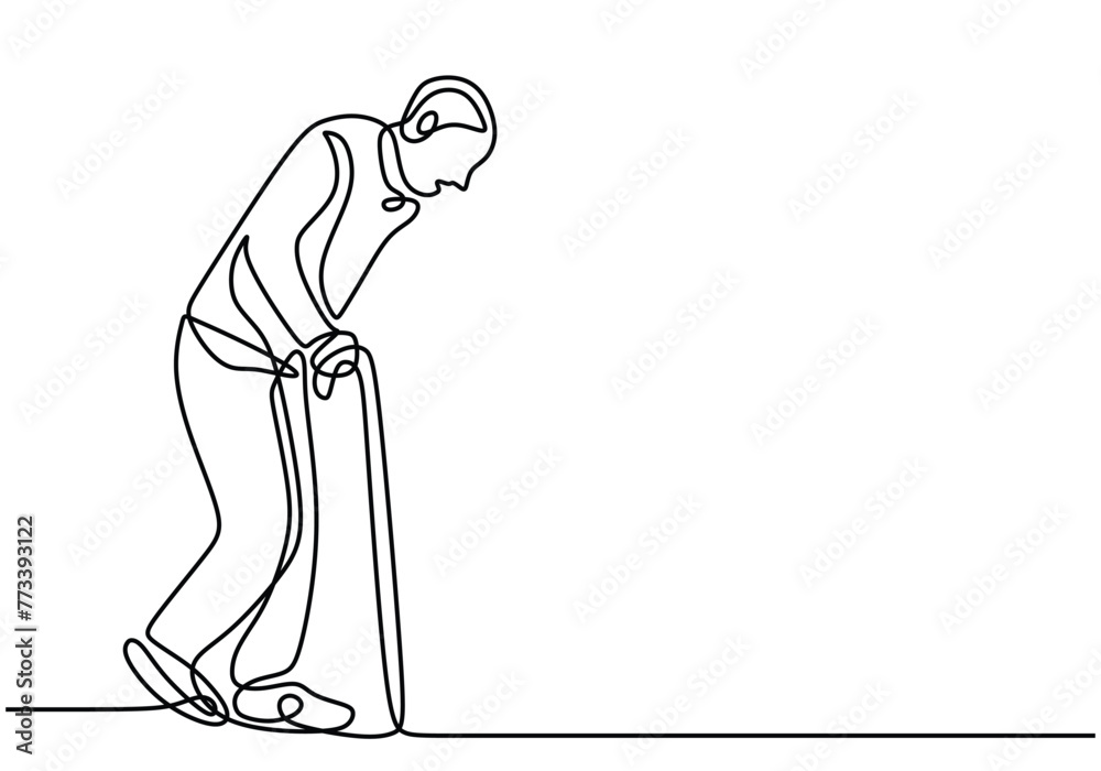 Continuous one line drawing of old man walking with a cane Stock Vector ...