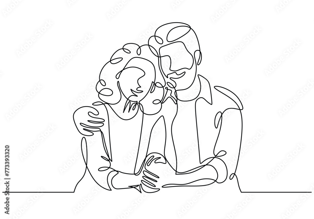 Romantic elderly couple in continuous line art drawing style Romantic elderly couple in continuous line art drawing style