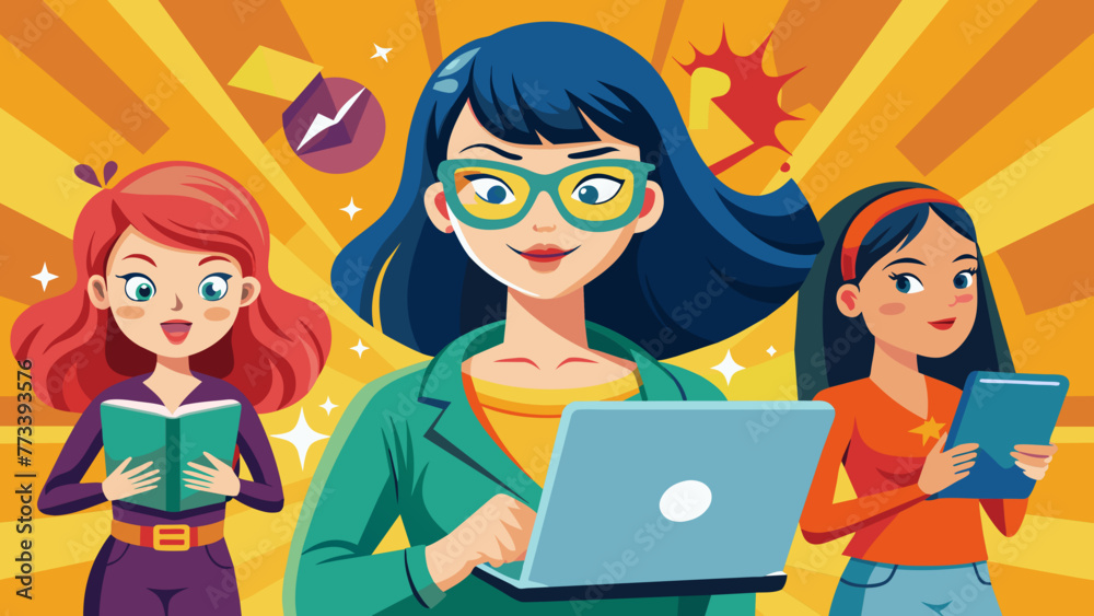 girl-with-laptop-in-the-hand-in-comic-style--woman girl-with-laptop-in-the-hand-in-comic-style--woman
