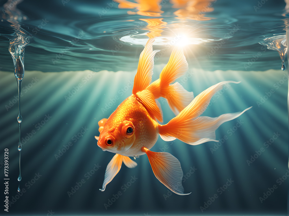 Beautiful goldfish swimming in the aquarium.