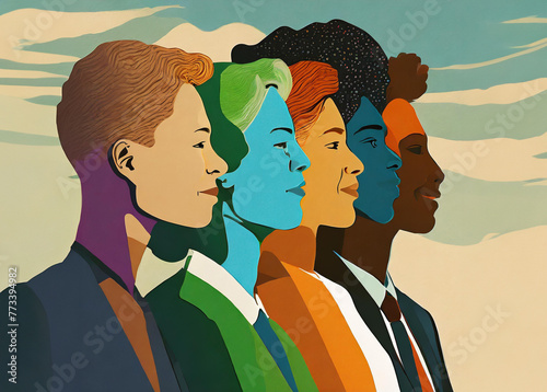 A diverse group of individuals of different ages and ethnicities standing next to each other in a row.