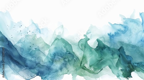 Emerald and sky blue watercolor swashes border frame photo
