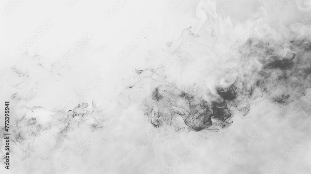 Ethereal white fog or smoke on a clean white background, creating a mysterious and dreamy atmosphere for various design projects, digital illustration