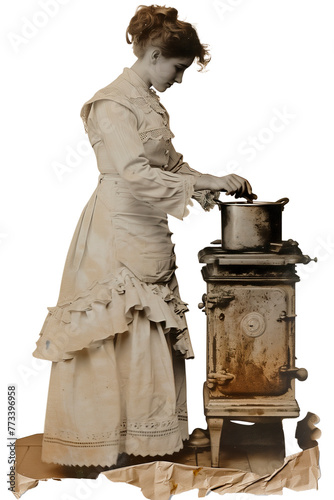 Vintage photo of a cooking woman isolated image photo