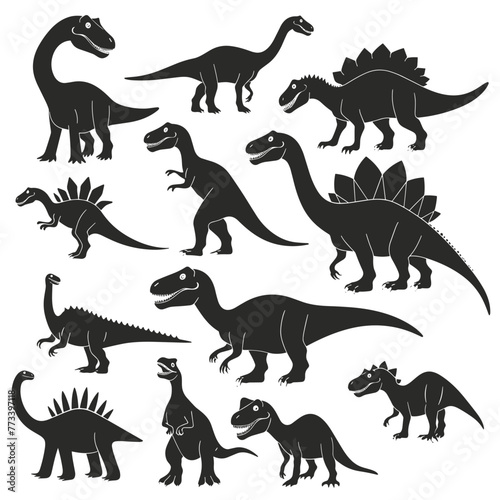 Set of dinosaurs silhouettes isolated on white background. Vector illustration