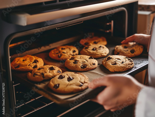 Freshly Baked Chocolate Chip Cookies in Oven