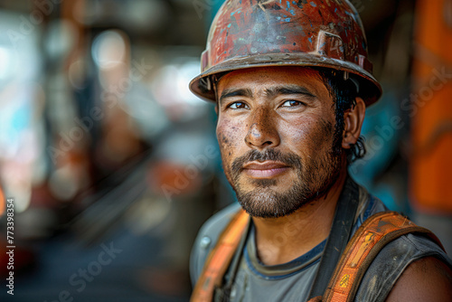 Portrait of a Hispanic Worker with Safety Helmet
