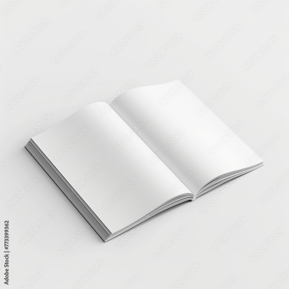 Open Blank Book on White Surface, Book mockup, Magazine mockup Open Blank Book on White Surface, Book mockup, Magazine mockup