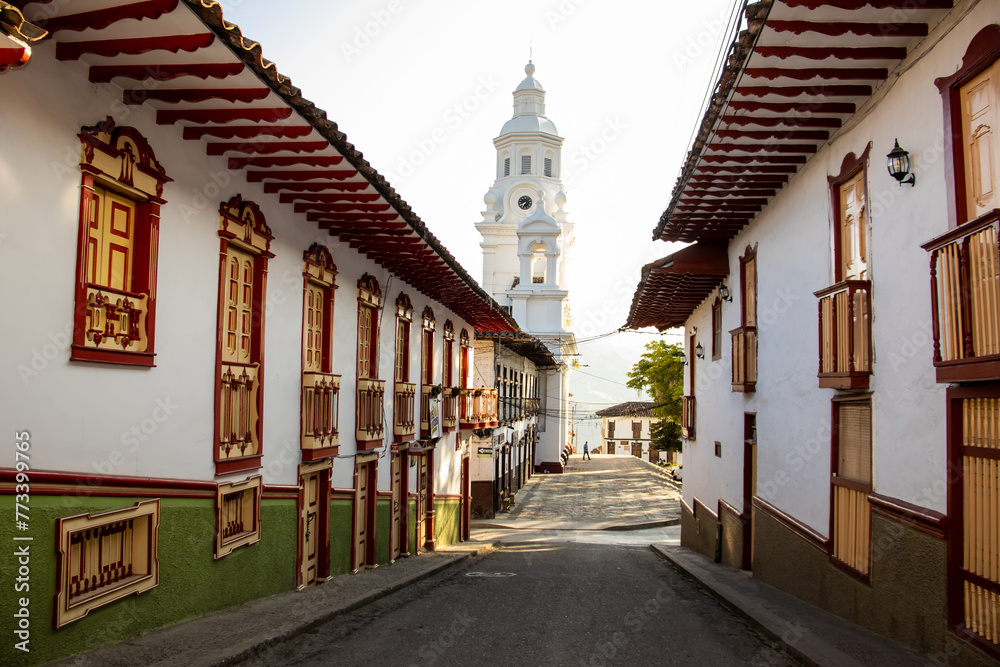 View of the beautiful Heritage Town of Salamina located at the Department of Caldas in Colombia