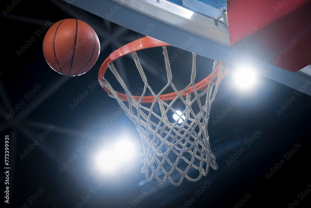 Directly Below View of Basketball Hoop in Stadium - 4K Ultra HD Resolution