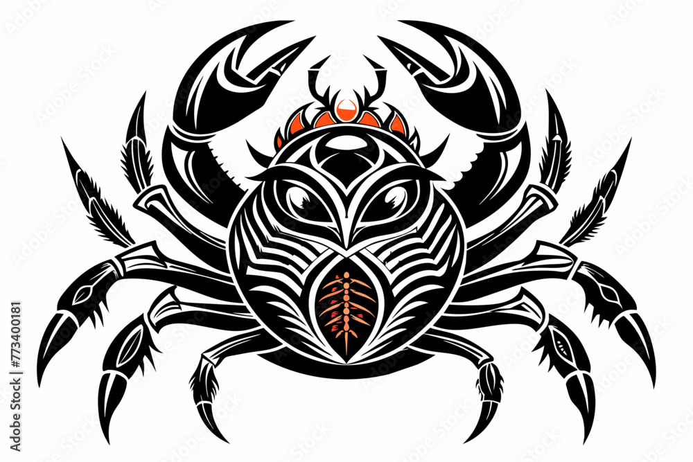 realistic tribal tattoo crab silhouette black vector illustration Stock ...