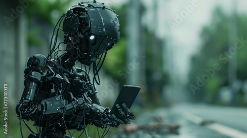 A robot using a mobile phone