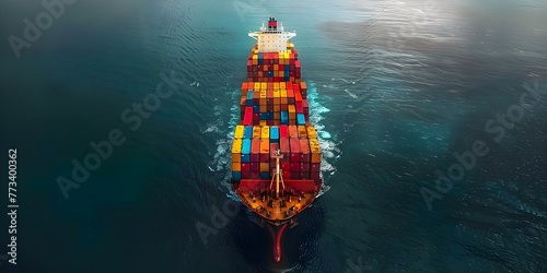 Aerial view of a cargo ship at sea loading containers for importexport logistics. Concept Cargo Ship, Aerial View, Import/Export Logistics, Container Loading, Sea Logistics
