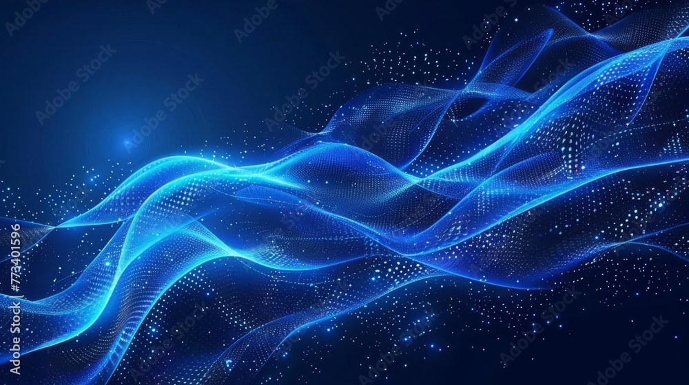 Futuristic glowing blue wavy lines and elements on dark background, creating a cool, high-tech abstract design