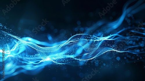 Futuristic glowing blue wavy lines and elements on dark background, creating a cool, high-tech abstract design