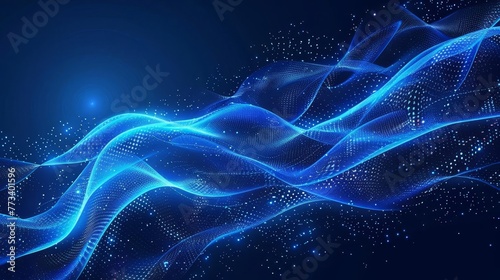 Futuristic glowing blue wavy lines and elements on dark background  creating a cool  high-tech abstract design