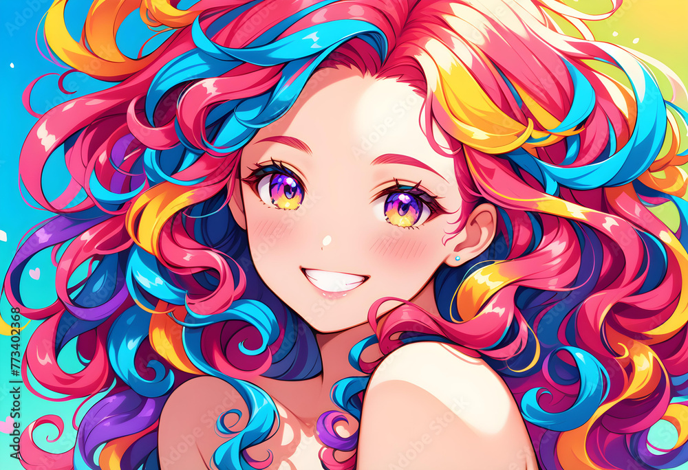 Una imagen de una chica hermosa manga con cabello colorido Una imagen de una chica hermosa manga con cabello colorido