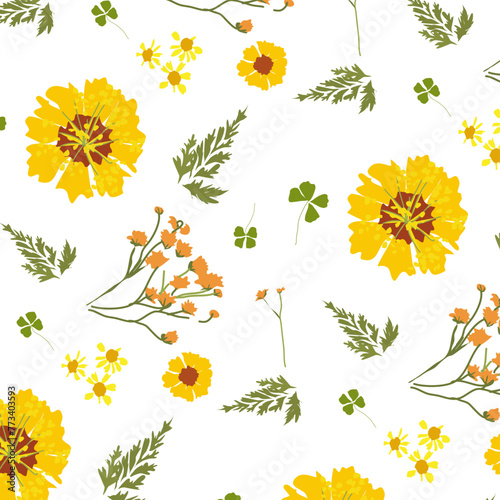 












Allegro pattern con fiorellini gialli e foglie
