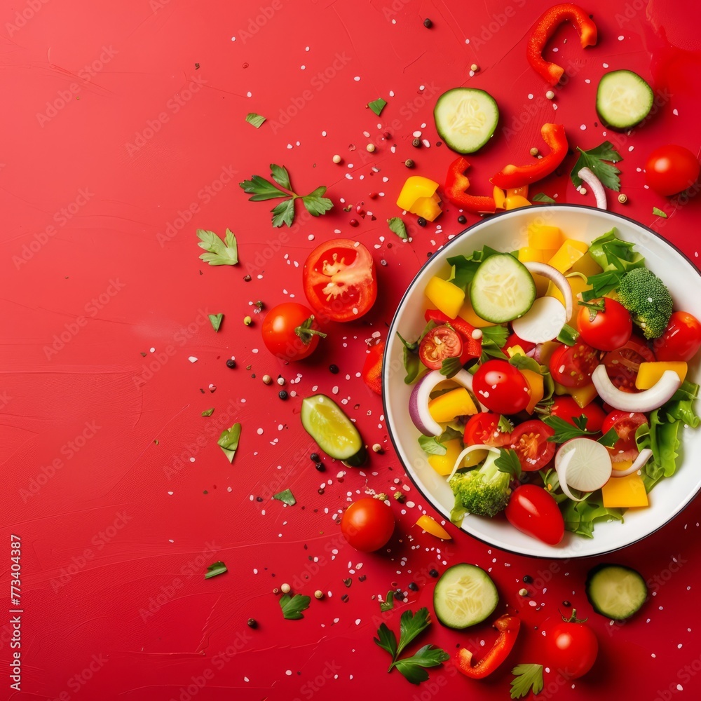 fresh chopped vegetables for salad background. fresh chopped vegetables for salad background.