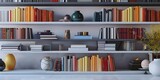 3D rendering of a modern library bookshelf with various books celebrating World Book Day and International Education Day. Concept 3D Rendering, Modern Library Bookshelf, World Book Day Celebration