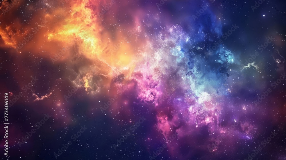 Mesmerizing galaxy cosmos, vibrant multicolored nebula and stars, abstract space background