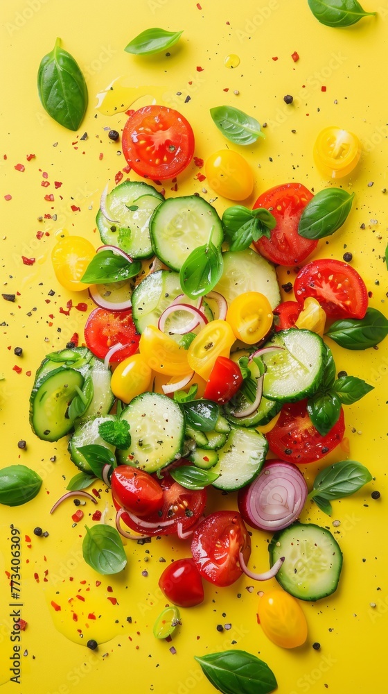 fresh chopped vegetables for salad background. fresh chopped vegetables for salad background.