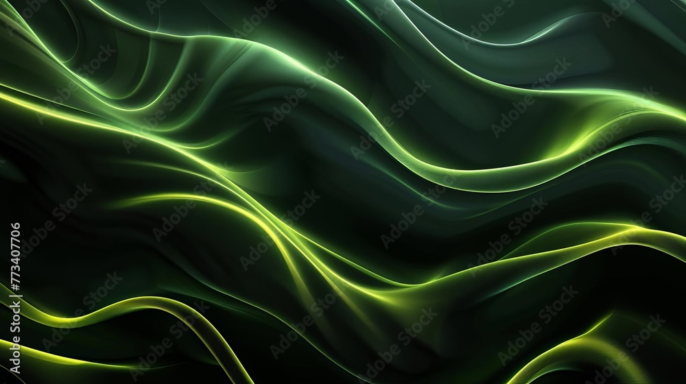 Obraz premium Neon Green and Black Abstract Waves, Colorful Gradient Texture, Digital Background
