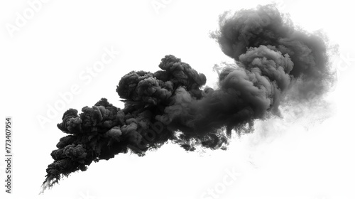 Ominous Black Smoke Isolated on White, Cutout Illustration