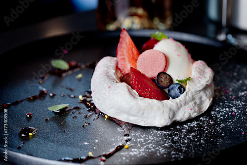 cream with strawberries and candy